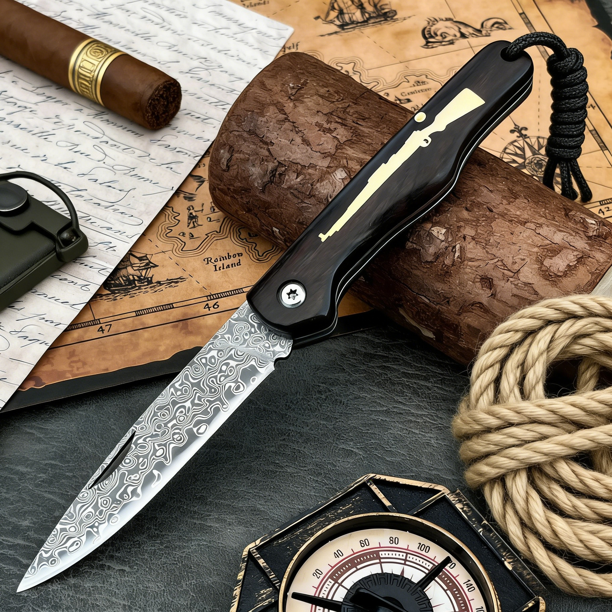 Everyday Carry (Edc) Knife - Everyday Carry Pocket Knife Damascus Pattern