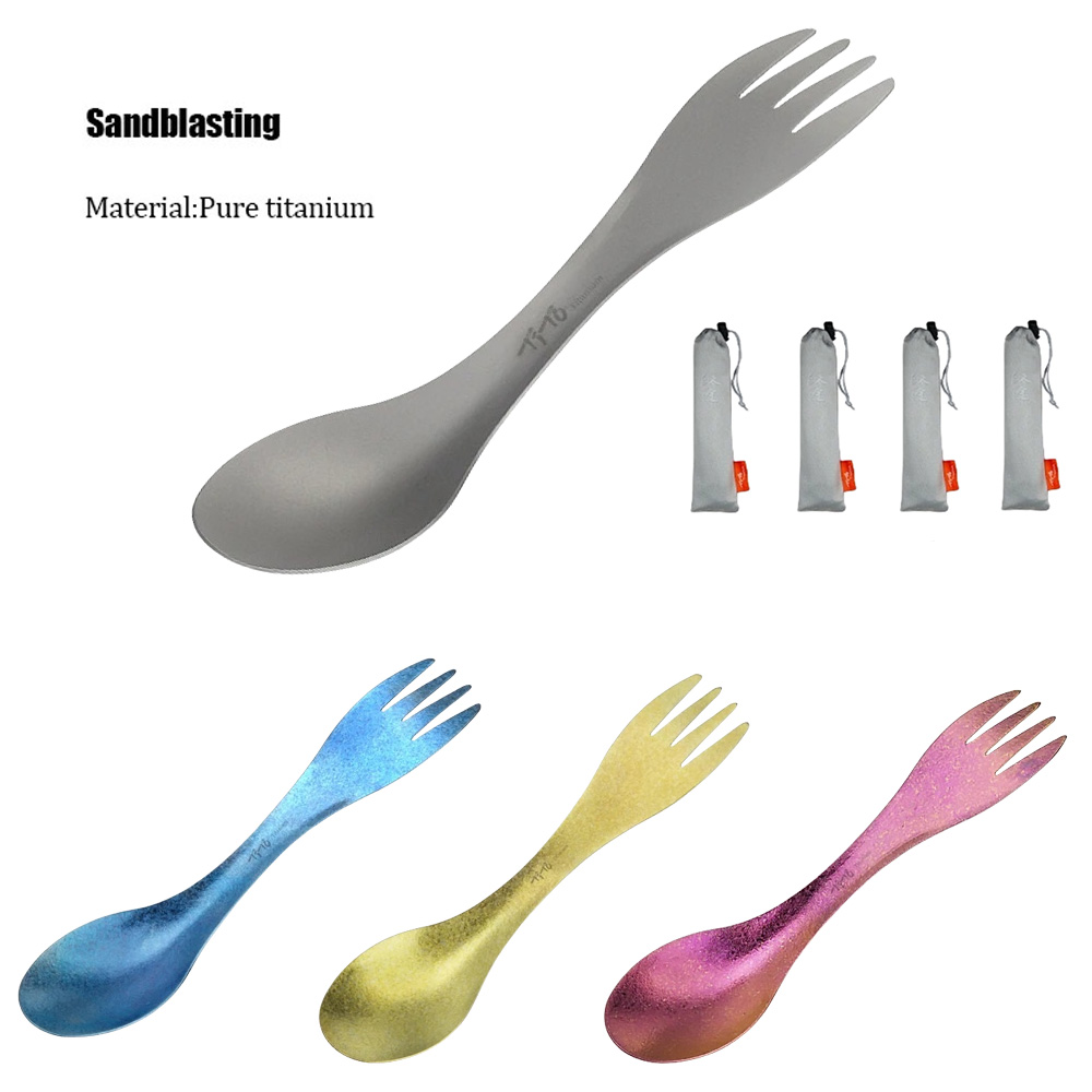 Edc Carry Knife - 2Pcs 2in1 Titanium Spork Spoon Ultralight